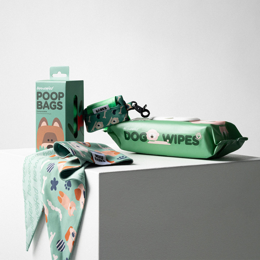 Stylish & Clean Pack - 1x Poop Bags + 1x Dog Wipes + 1x Bandana + 1x Poop Bag Holder